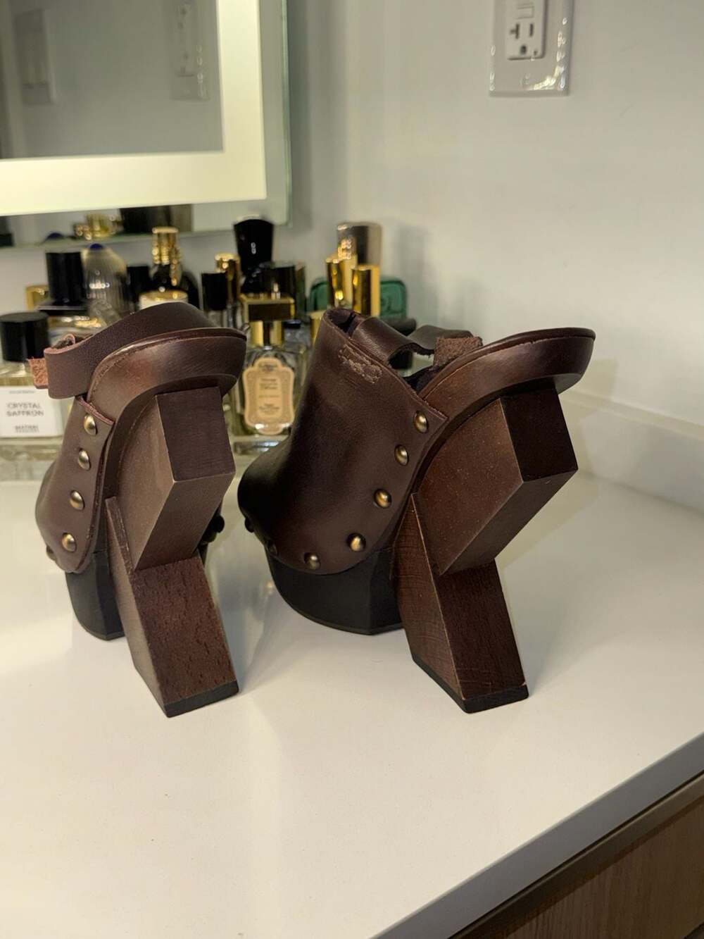 United Nude Mobius Hi Brown Leather Studded Platform Clogs - Picture 5 of 13